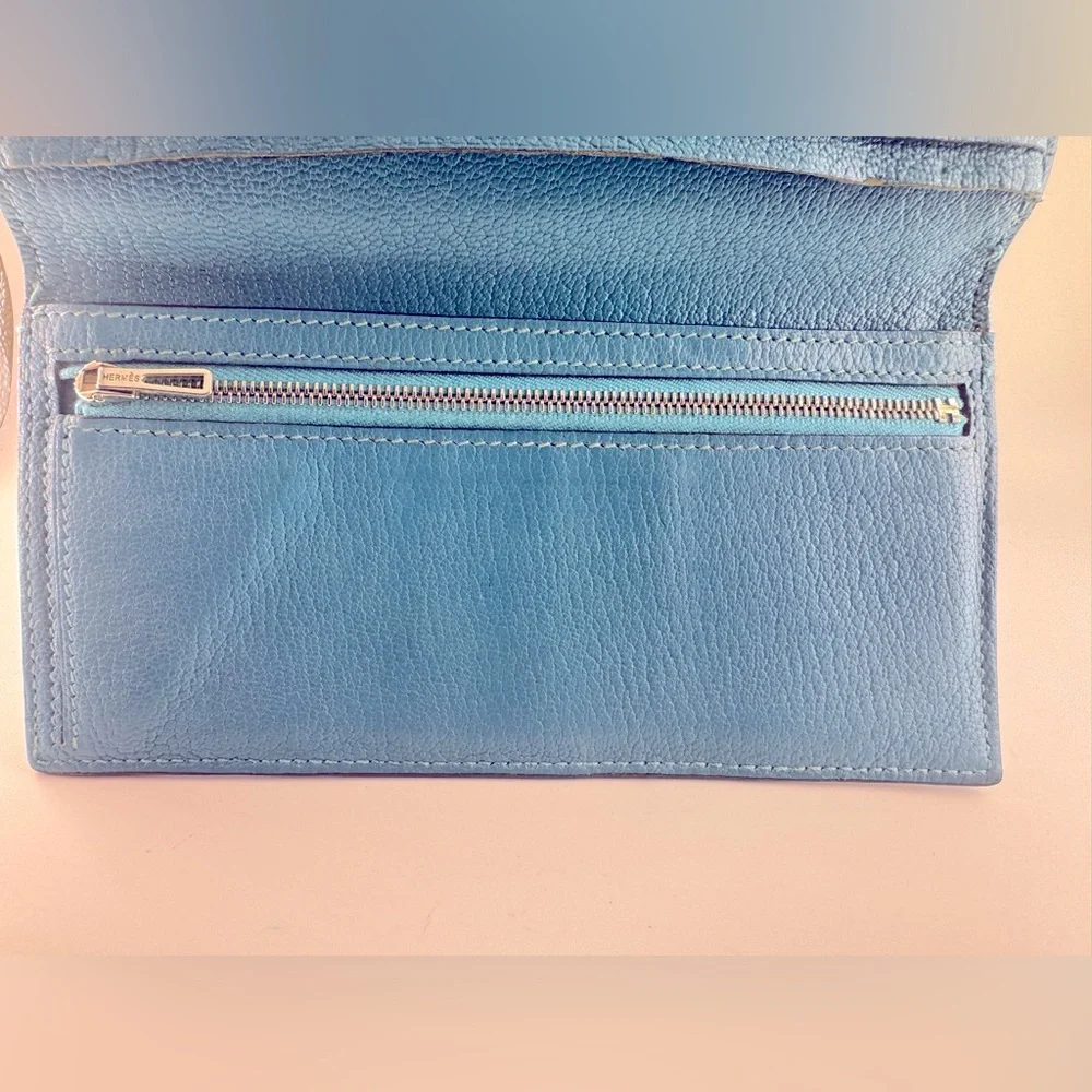 Hermès Béarn Wallet Bleu Paon Epsom Leather Palladium 2007 Hermès wallet AUTH - Picture 4 of 16